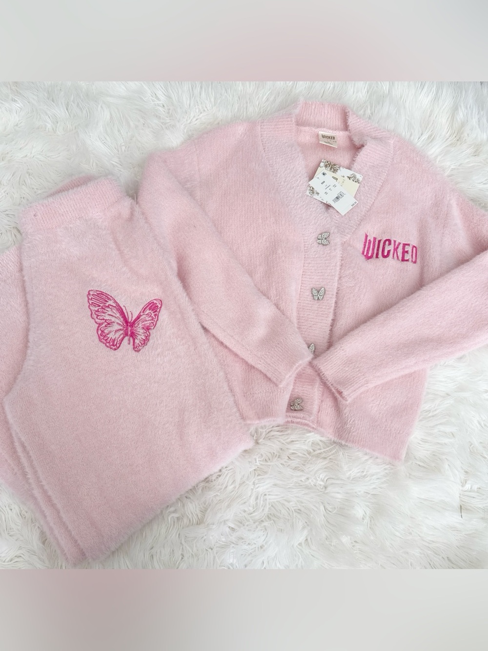 Soft Pink Butterfly Knit Cardigan & Sweater Set